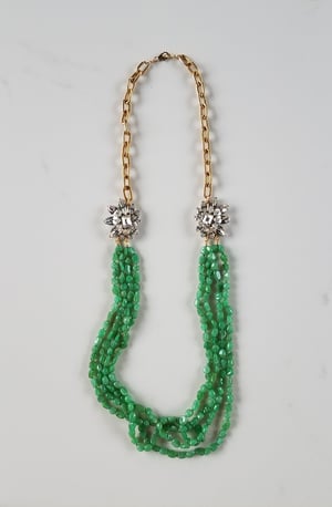 Vintage Rhinestone & 4 Strand Chrysoprase Necklace 