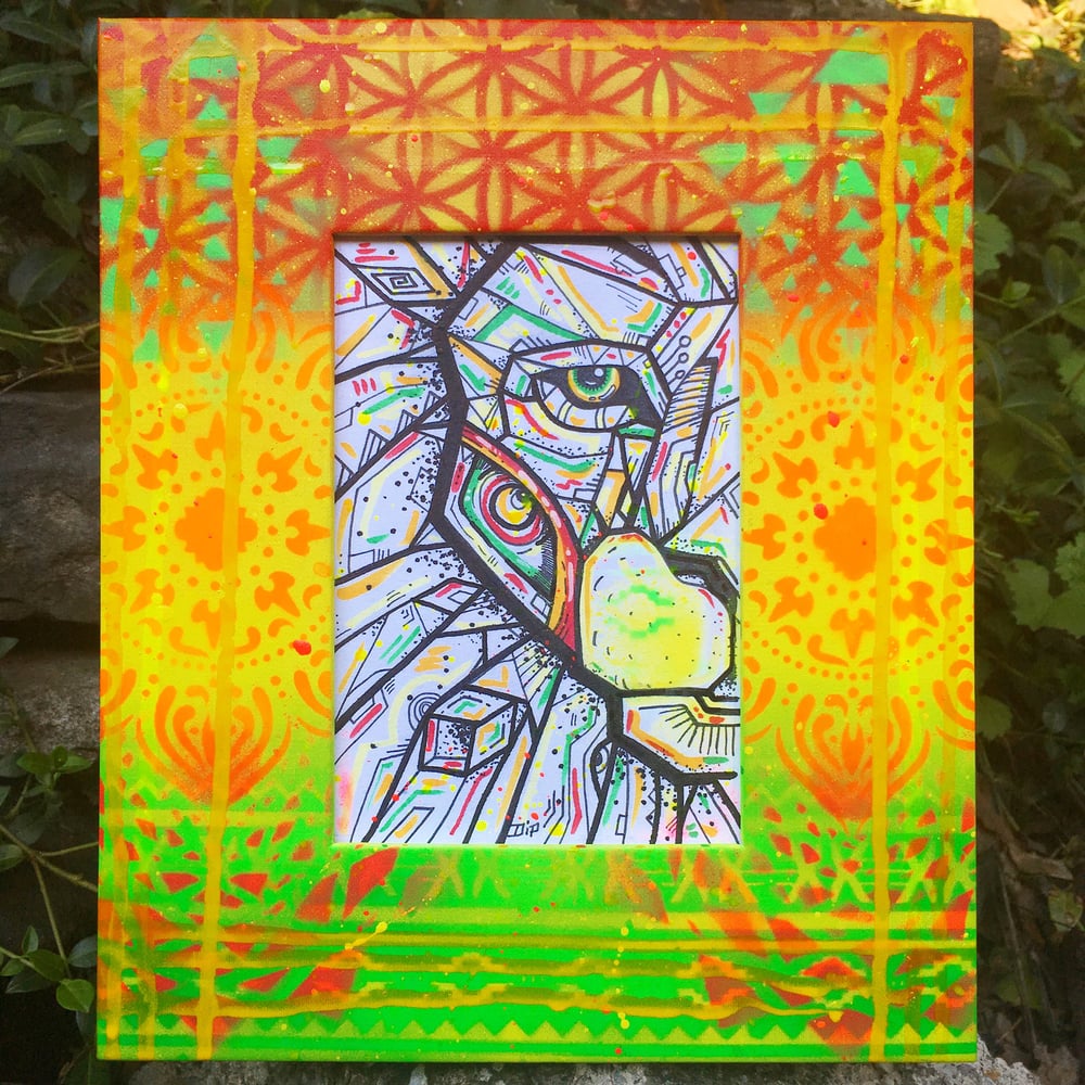 Image of Sacred Lion illustration w/custom frame