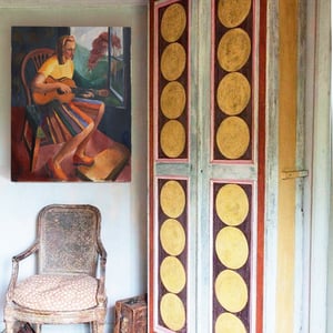 Image of Large, 1930's Bloomsbury School, 'Girl in a Striped Skirt'