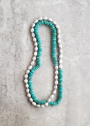 Silver Pearl & Turquoise Helix Necklace 