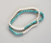 Image 2 of White Pearl & Light Turquoise Helix Necklace