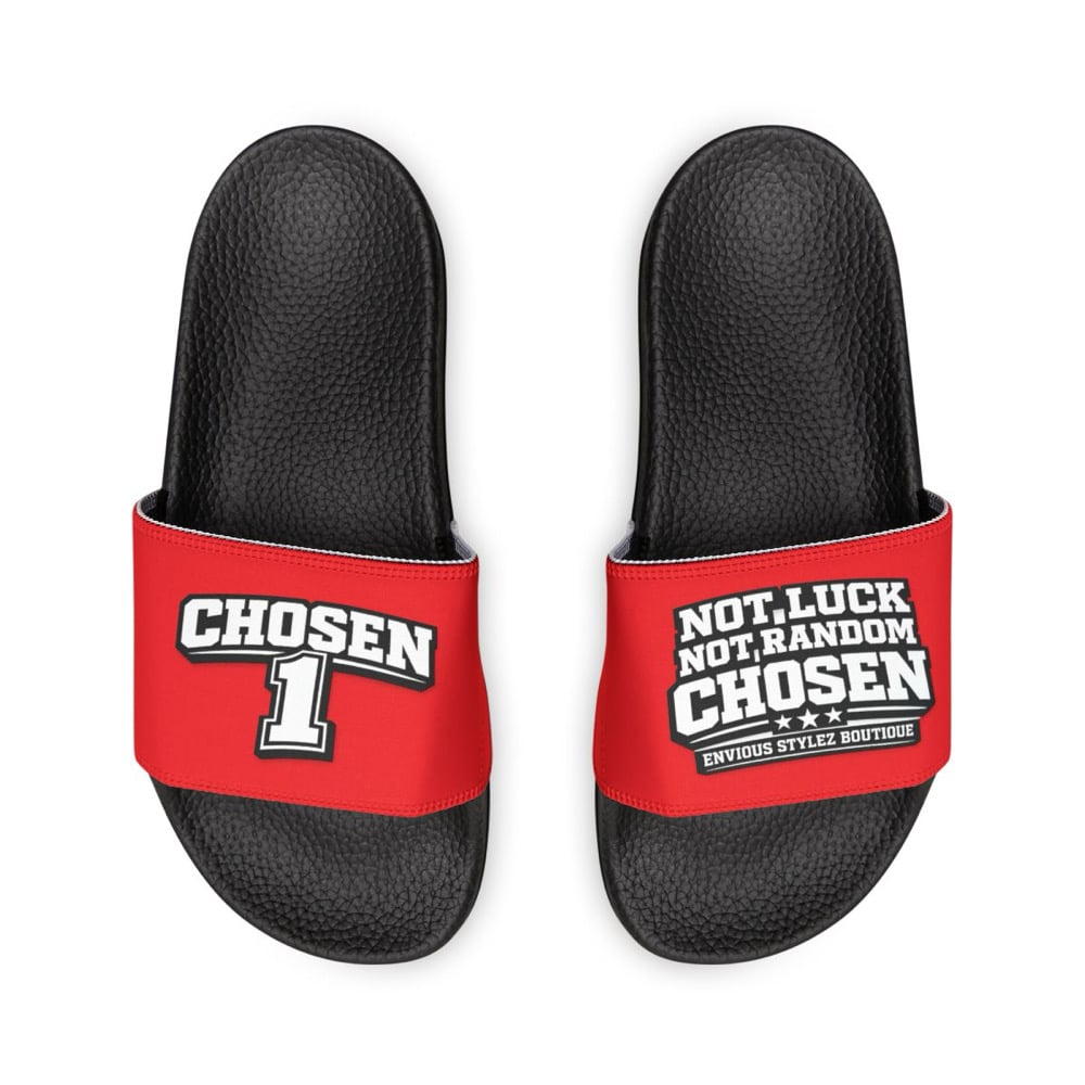 Image of Chosen 1 Red Logo Slide Sandals — Men's Removable‑Strap Athletic Slides