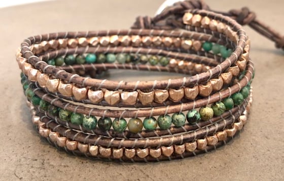 Image of Rose Gold & Turquoise Three Wrap Bracelet