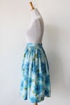 Image of Watercolor Flowers Blue Cotton Skirt