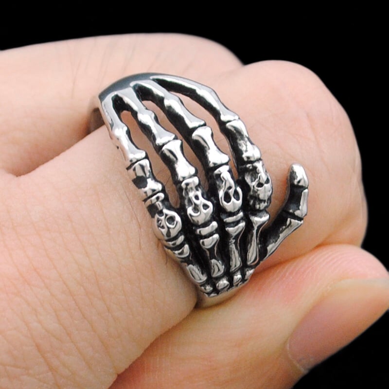 Eliz 925 Sterling Silver Praying Skull Exclusive Ring Biker Rocker Punk  Goth Skeleton hands 14.2 grams Adjustable Highest Quality - ELIZ Jewelry  and Gems