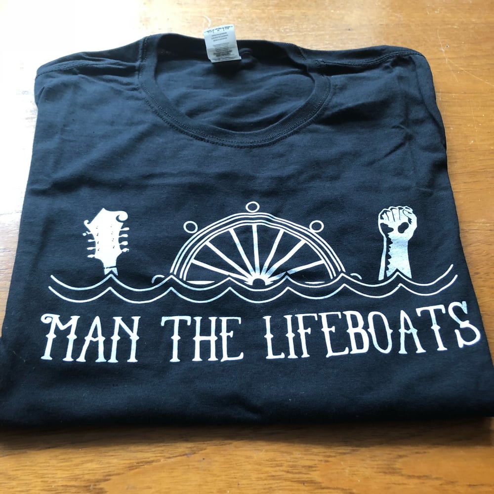 Man The Lifeboats Logo T Shirt in Black