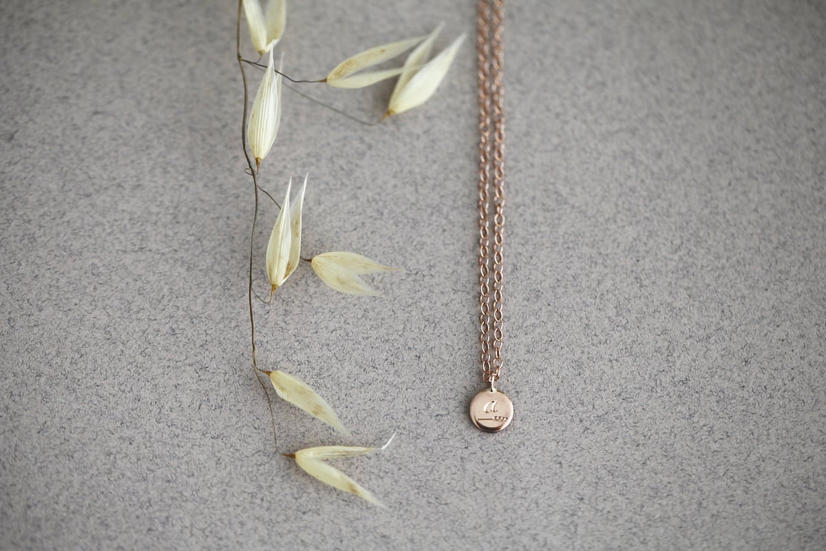 Image of Personalised 'Barleycorn' tiny rose gold disc necklace