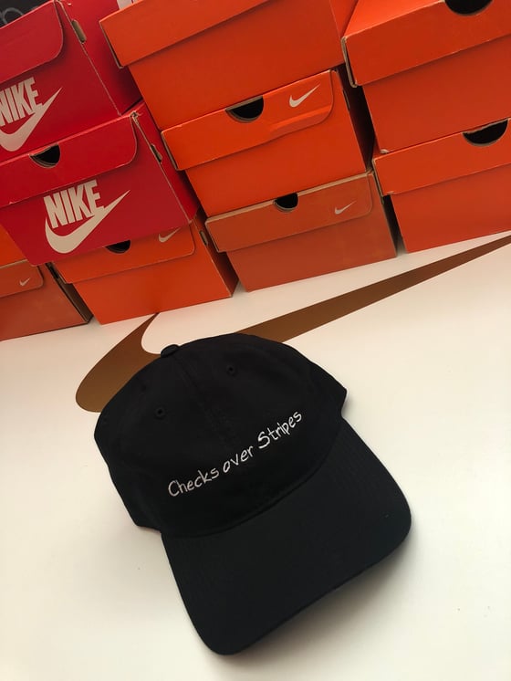 Image of Checks Over Stripes : Dad Hat Black