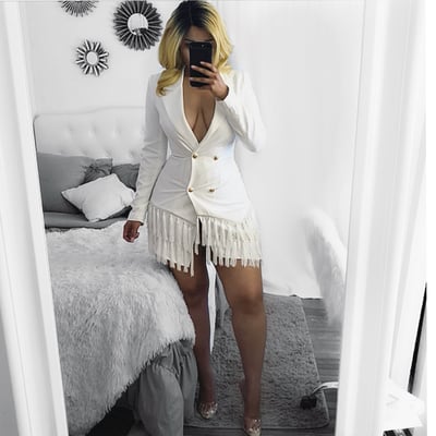 Image of Ivory blazer fringe  dress 