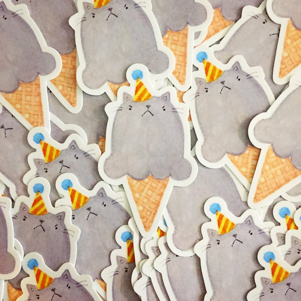 Image of grumpy ice cream cone cat sticker *LOW STOCK*