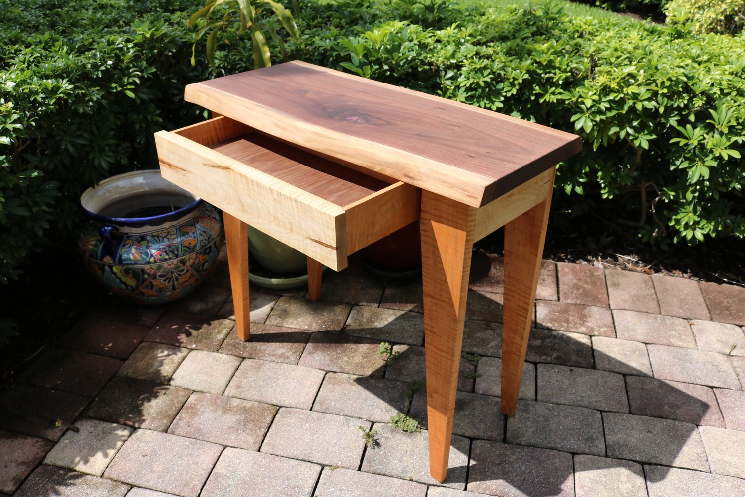 Image of Curly Maple & Black Walnut live edge slab with hidden drawer