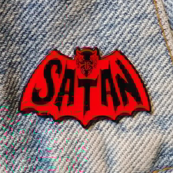 Image of Satan Bat Man 1.5 inch Logo Enamel Pin