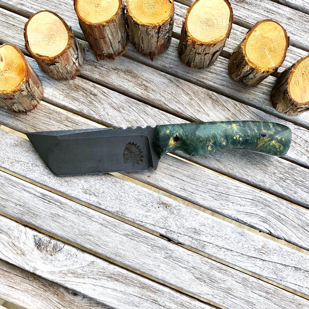 Image of (Pre-Owned) Nicholl Knives Tanto with Boxelder Scales