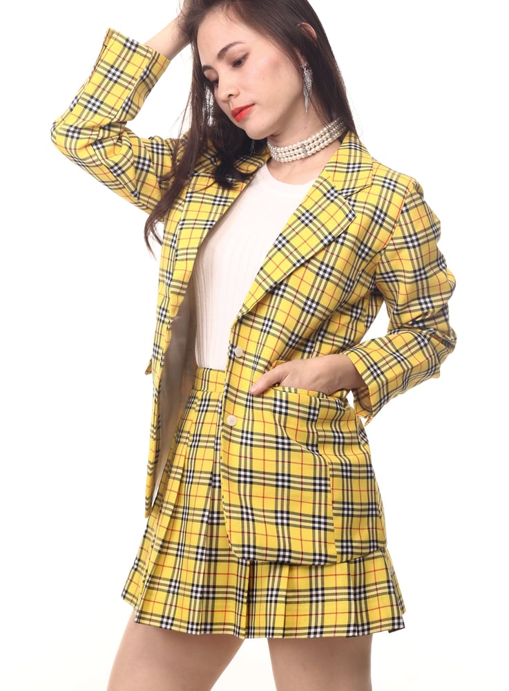 Cher Long Blazer In Yellow Tartan Glitters For Dinner