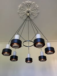 Image 1 of Large Scale Mid-Century Chandelier of Satin Glass and Copper