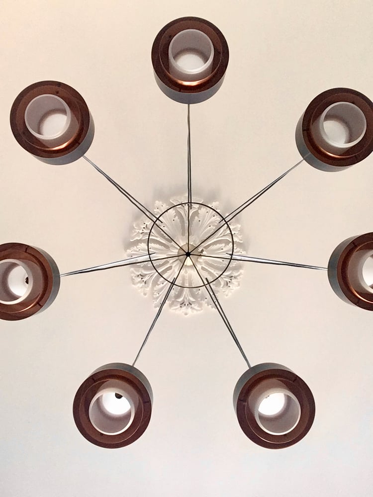 Image of Large Scale Mid-Century Chandelier of Satin Glass and Copper (Reserved)