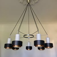 Image 3 of Large Scale Mid-Century Chandelier of Satin Glass and Copper