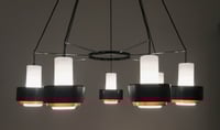 Image 5 of Large Scale Mid-Century Chandelier of Satin Glass and Copper