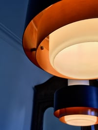 Image 4 of Large Scale Mid-Century Chandelier of Satin Glass and Copper