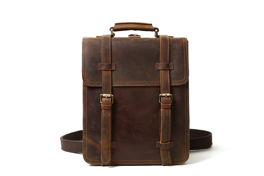 Image of Vintage Brown Rustic Leather Rucksack Backpack, Messenger Bag, Sling Shoulder Bag YD8062