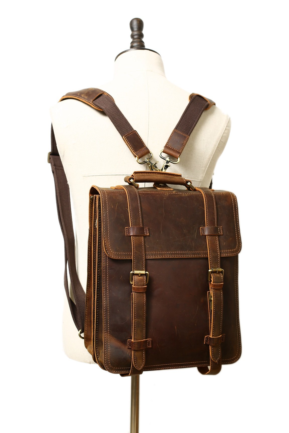 Vintage Brown Rustic Leather Rucksack Backpack, Messenger Bag, Sling Shoulder Bag YD8062 ...