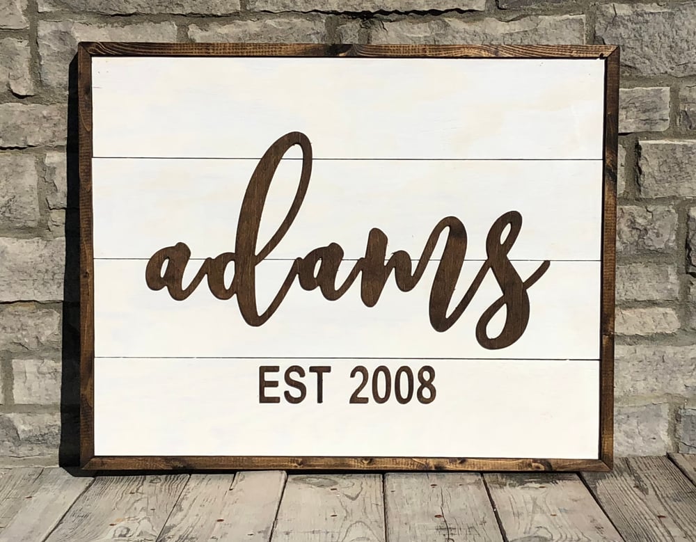 Image of Custom Shiplap "Name & est date" sign with Border