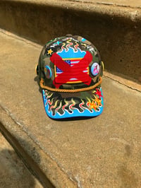 Image 1 of Blue Flamed “Black America” cap