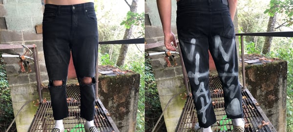 Image of Unthanto X URBAN STAR Spray Paint Black Denim Pants 36L