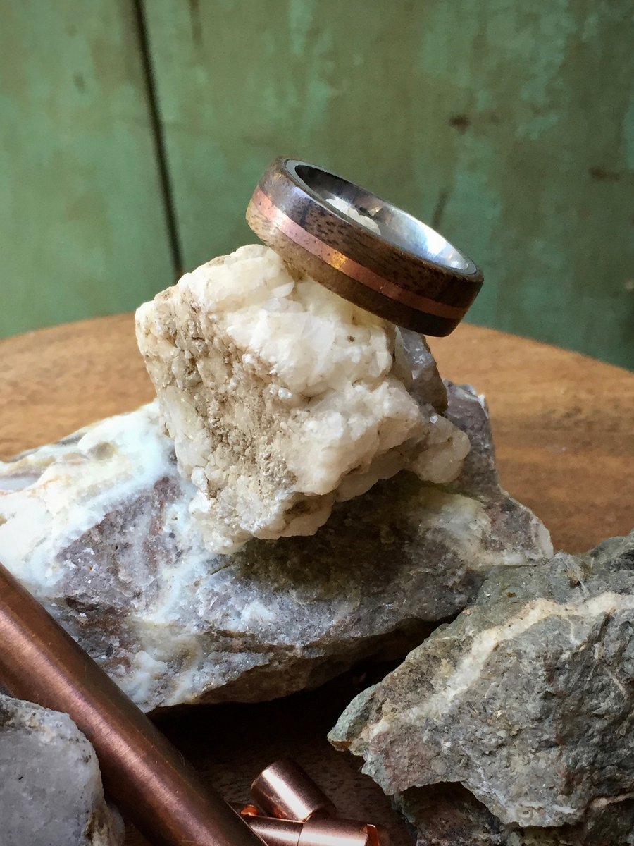 Image of Black walnut wood ring with copper band