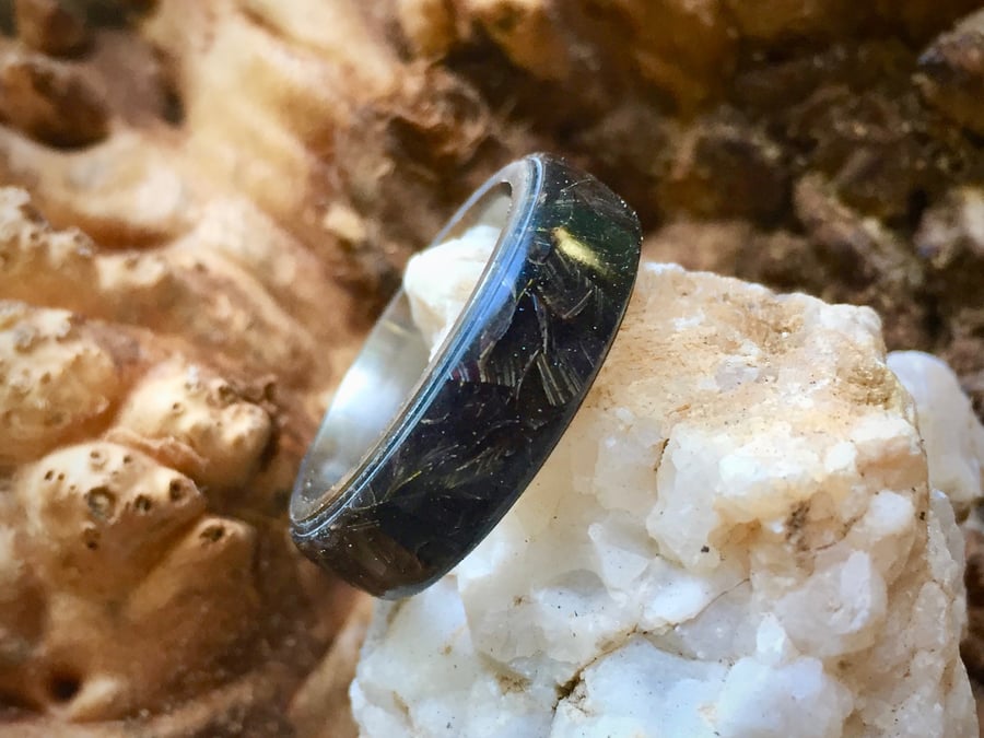 Image of Fordite shavings/black resin ring