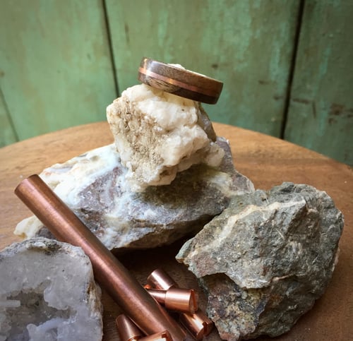 Image of Black walnut wood ring with copper band