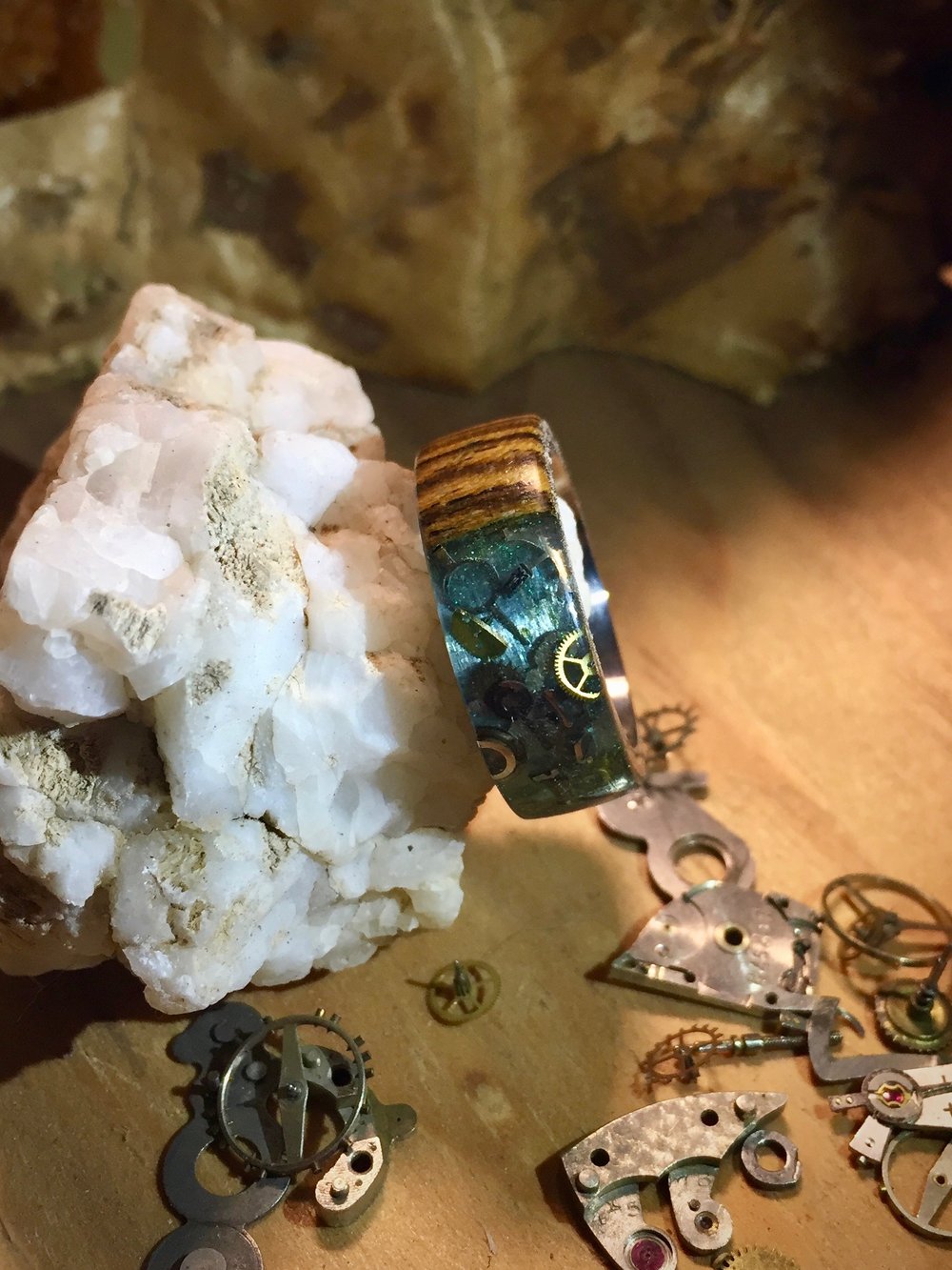 Image of "Pieces of Time" bocote wood/resin ring