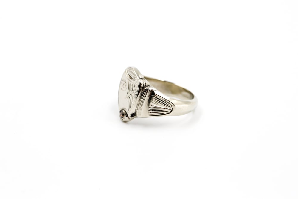 Image of 18k White Gold Hand Engraved Ring w/ Champagne Diamond