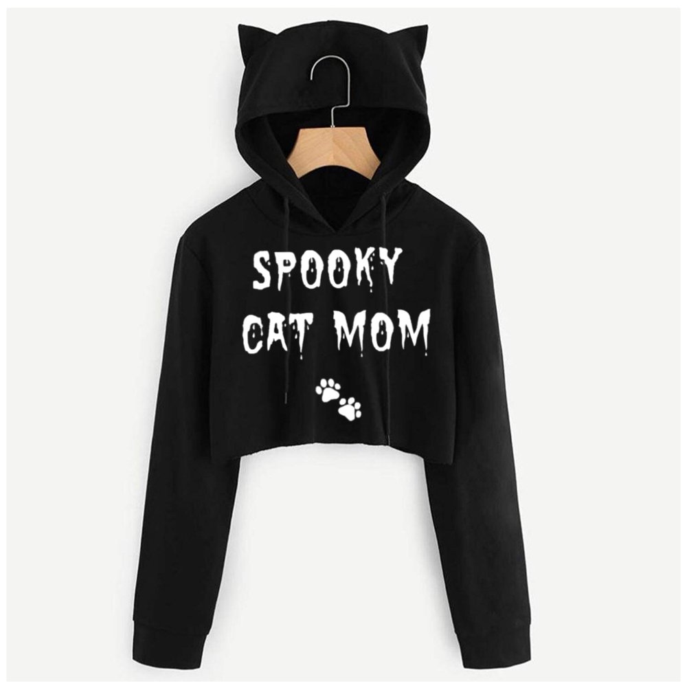 Spooky Cat Mom Cropped Hoodie