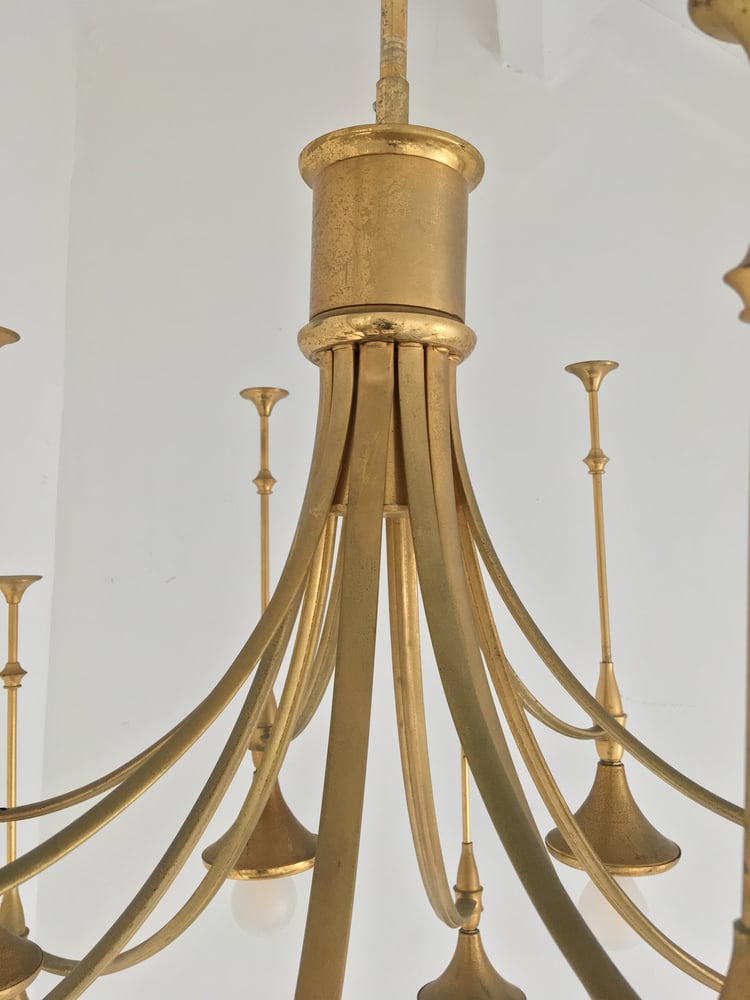Image of Gold Lacquered Chandelier, Italy 1960s