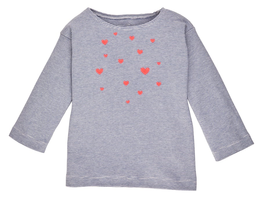 Image of T-Shirt blau gestreift mit pink leuchtenden Herzen Art.335228 (D)