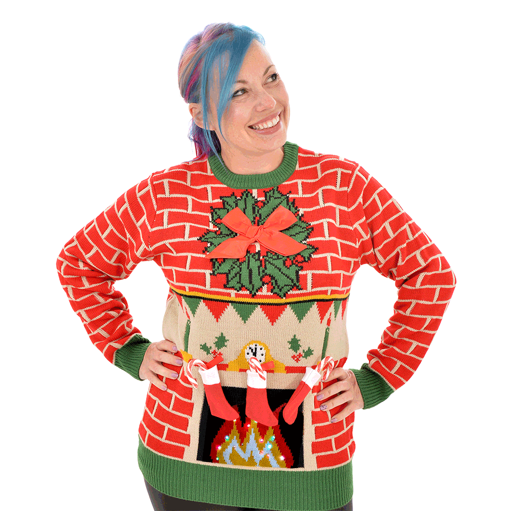 Christmas jumpers jumper 3d garish proving taste forgot really season flashing digital lights led scroll down fireplace Flashing Fireplace Light Up Christmas Jumper - Unisex / Cheesy