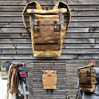 Image 1 of Convertible backpack into bike pannier in waxed canvas / bike accessories