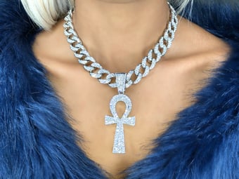 Image of Silver Miami Cuban with ankh pendant 