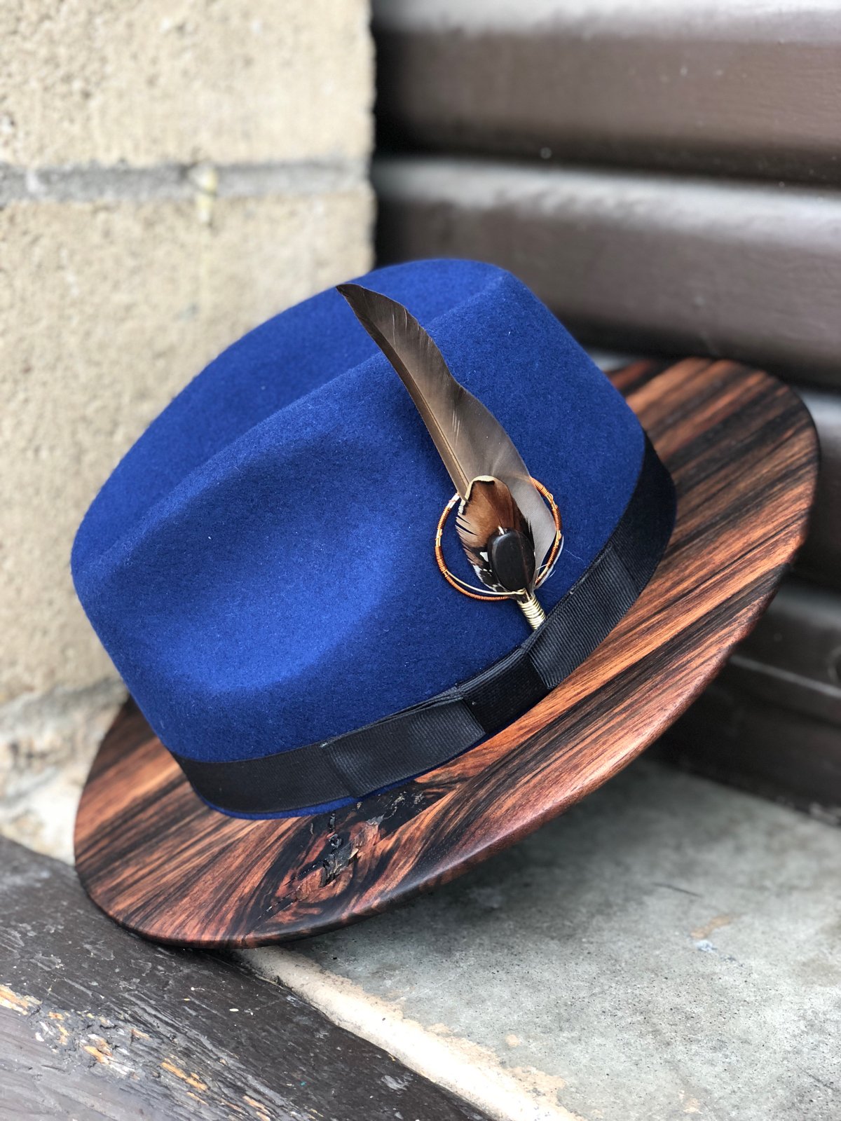 Ebony Wood Brim Fedora Royal Blue | Dapper Renaissance