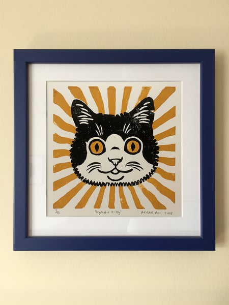Image of 'Hypnotic Kitty' Linocut Print