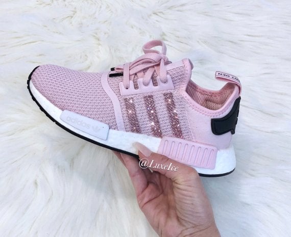Adidas NMD R1 Clear Pink/White/ Core Black customized with SWAROVSKI® Xirius Rose-Cut Crystals
