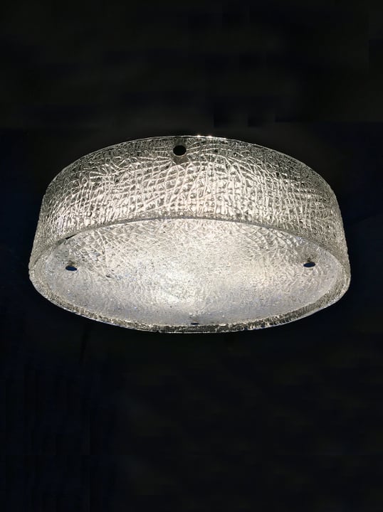 Image of Large Mid-Century Flush Mount in Textured Glass by Kaiser Leuchten