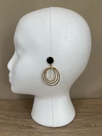 Image 3 of Triple circle black and gold tone drop earrings 