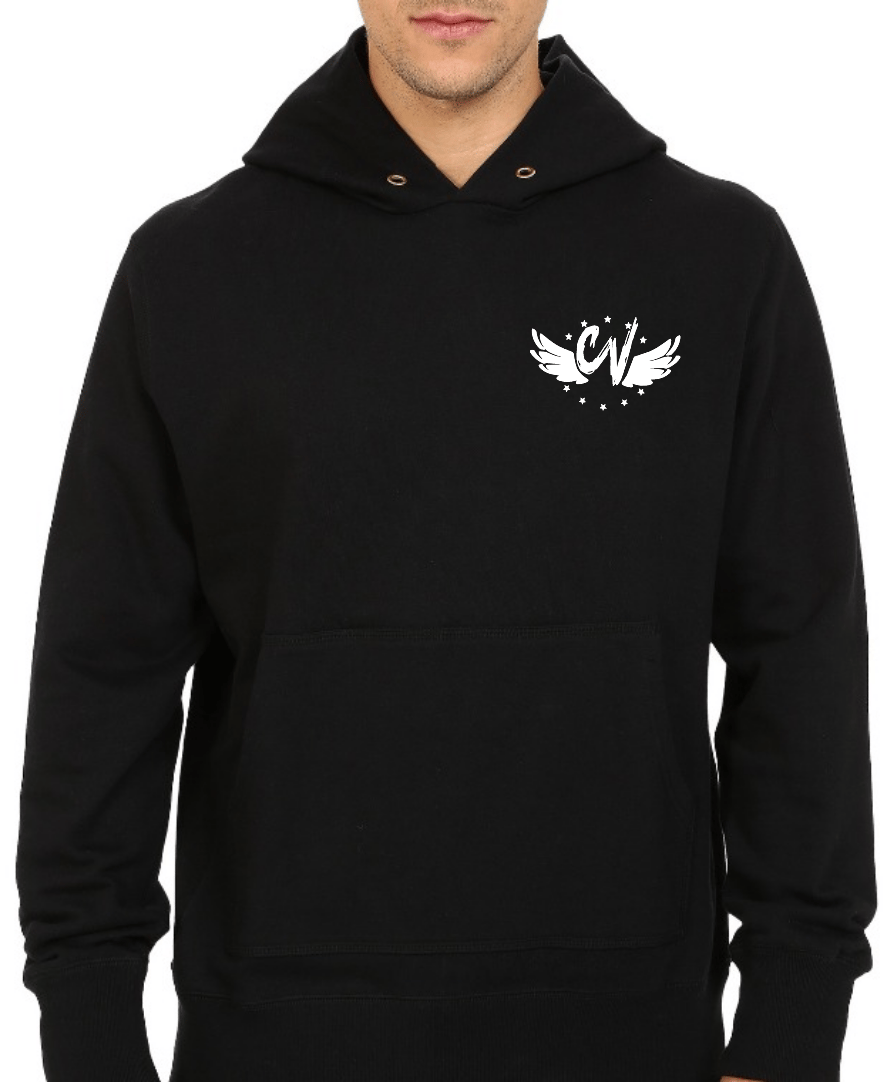 Image of CRUZAVIEW ALL BLACK PULL OVER HOODIE (white logo)