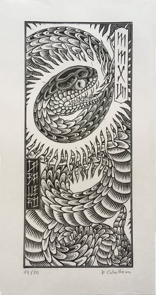 Image of Snake linocut