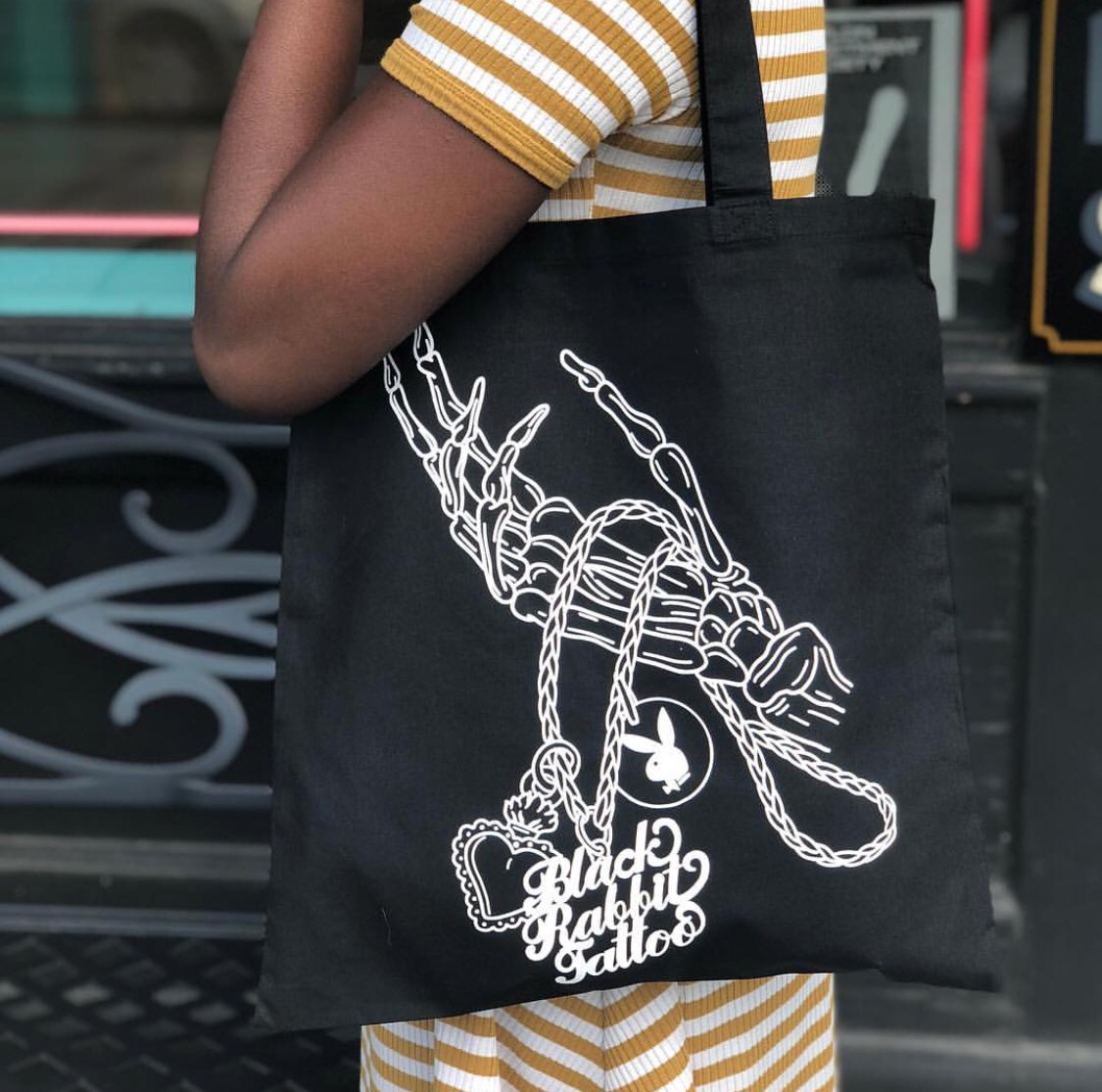 Black Rabbit Tattoo tote bag