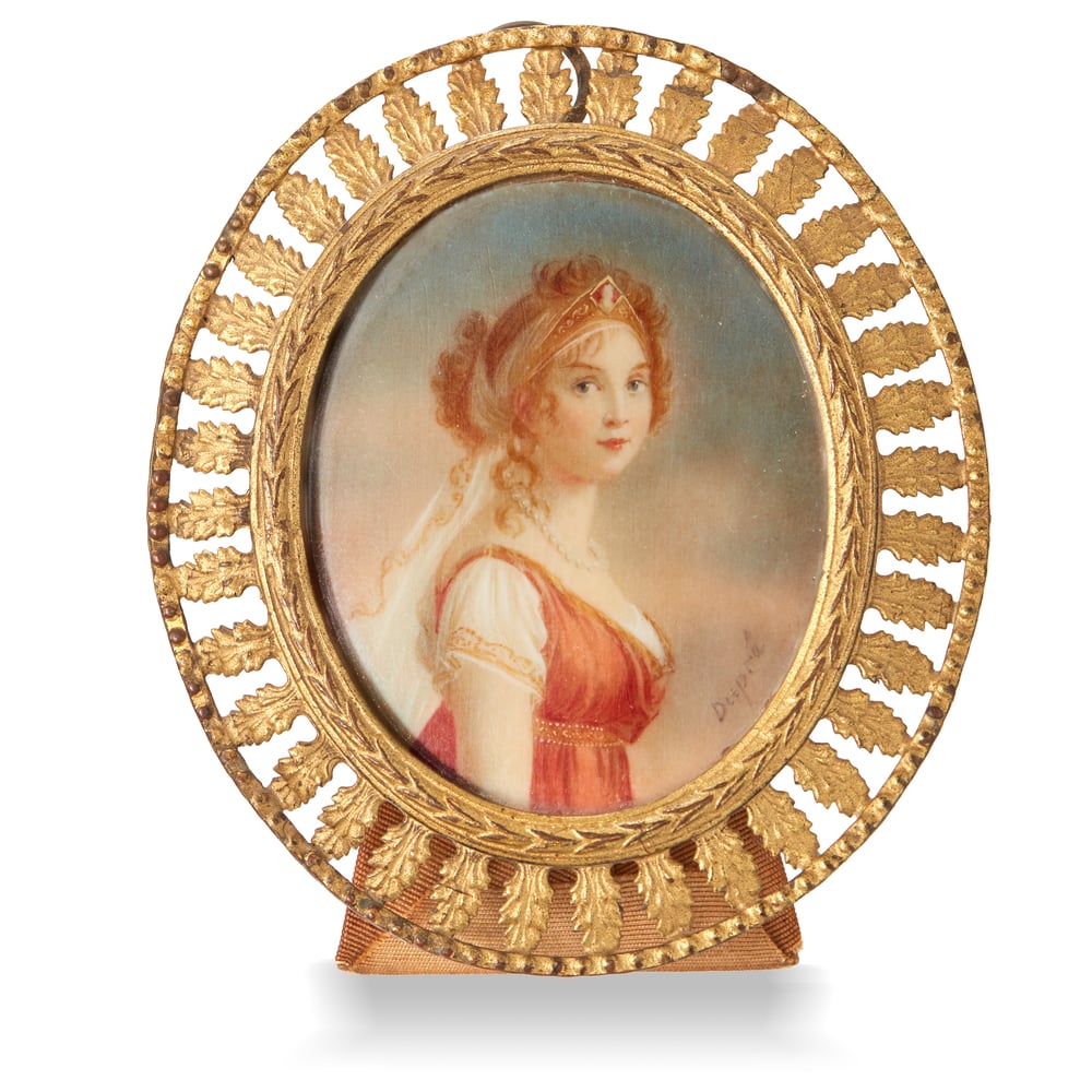 Image of Antique Miniature Portrait of Woman.  Signed Dupre