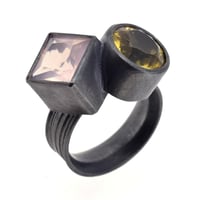 Image 1 of Rose quartz and citrine ring in oxidized silver
