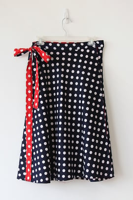 Image of SOLD Reversible Polka Dot Red Or Blue Wrap Skirt